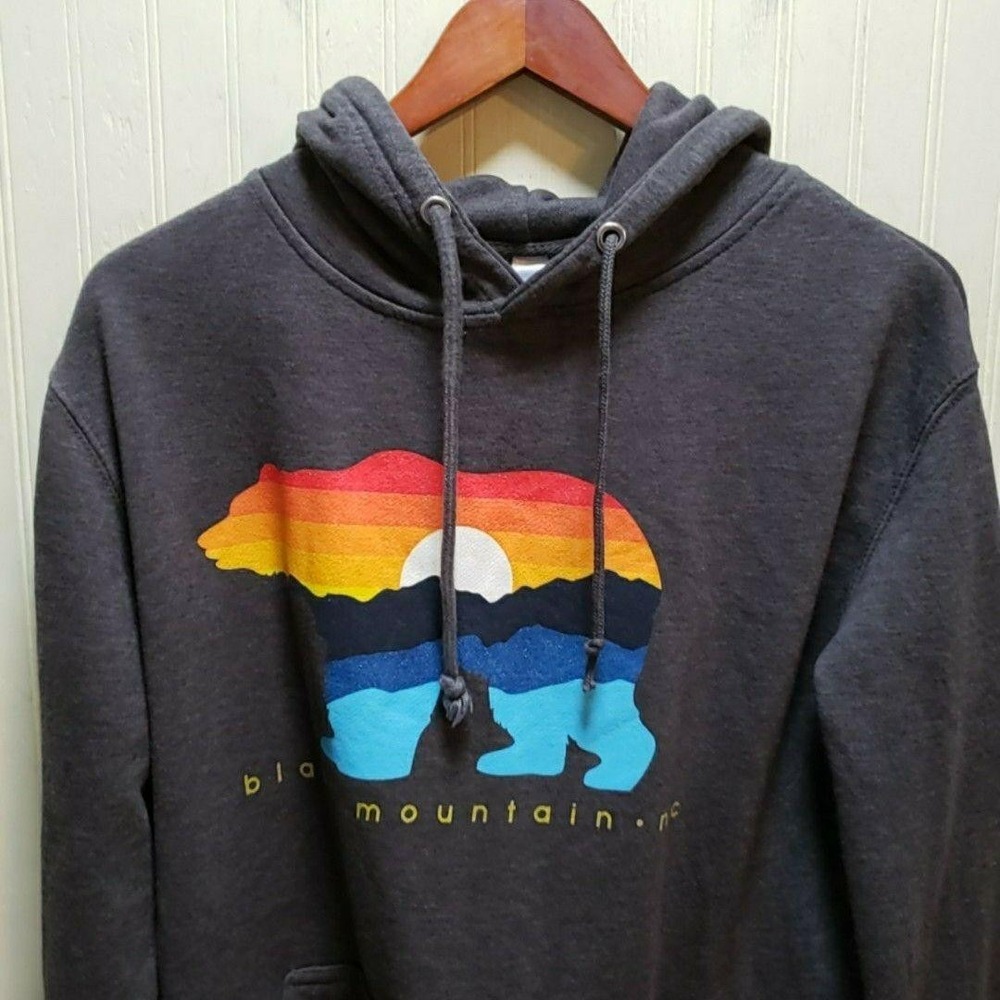 Duck Co Hoodie Mens Large Gray Black Mountain NC Bear Graphic Fleece Pullover